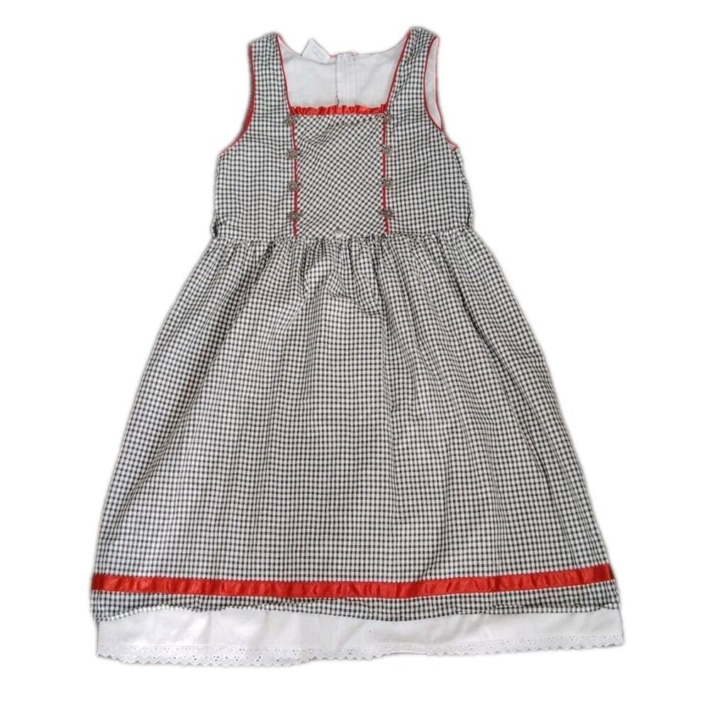 Landhaus Heidi Trachen 11-12 -J Black White Check Red Trim Lined Zipper